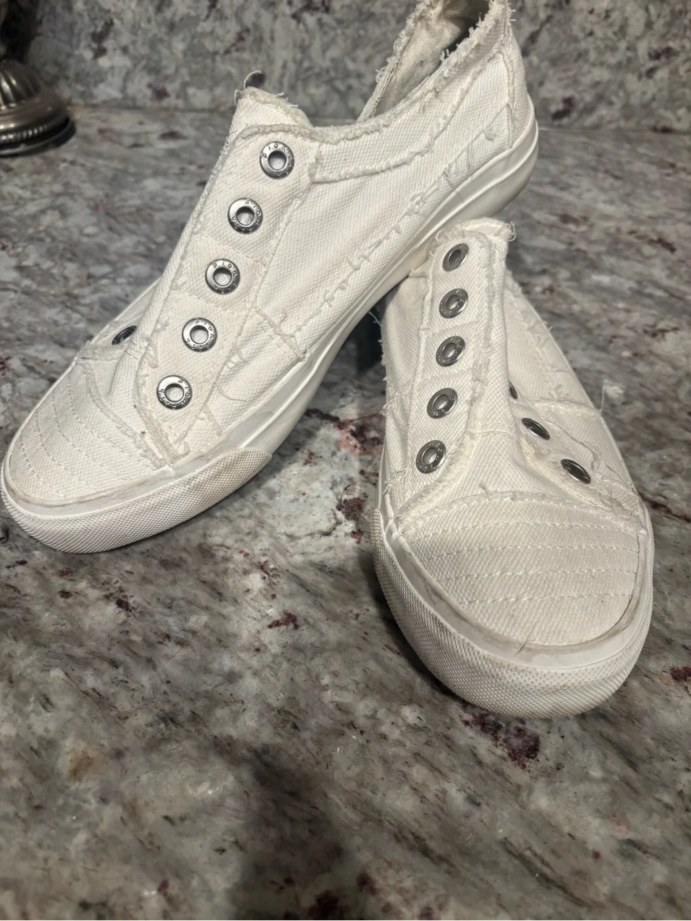 White Canvas Slip-On Loafers with Metal Eyelets